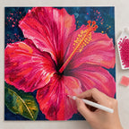 Diamond painting process for Fuchsia Hibiscus Bloom