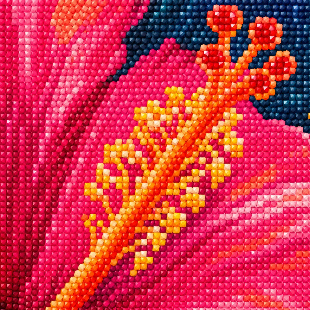Close-up diamond drill detail of Fuchsia Hibiscus Bloom