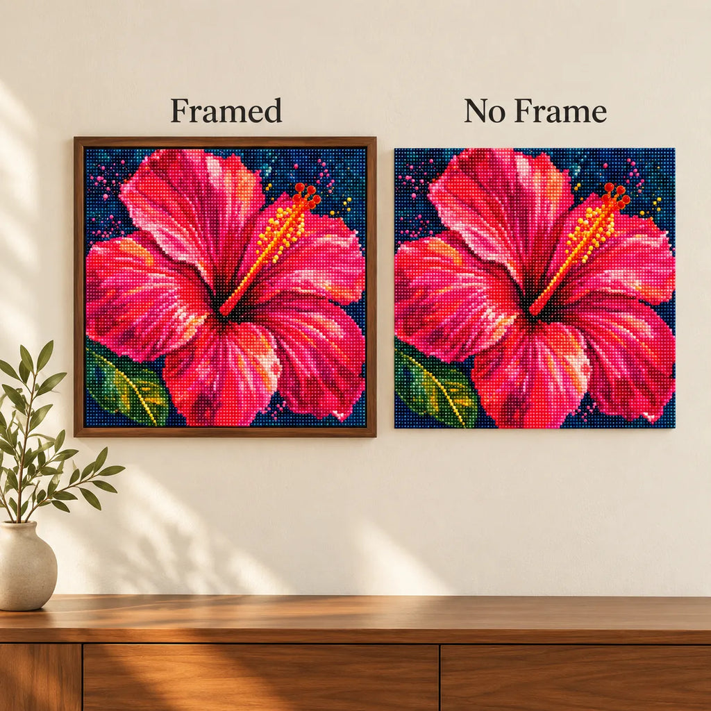 Framed and no-frame comparison for Fuchsia Hibiscus Bloom