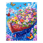 Finished diamond painting of garden afloat.