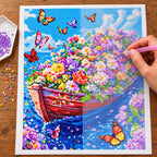 Diamond painting process for garden afloat.