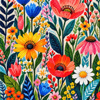 Close-up of diamond drill details in garden of blooming colors.