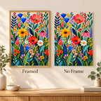 Framed and no-frame comparison for Garden of Blooming Colors Diamond Painting Kit.