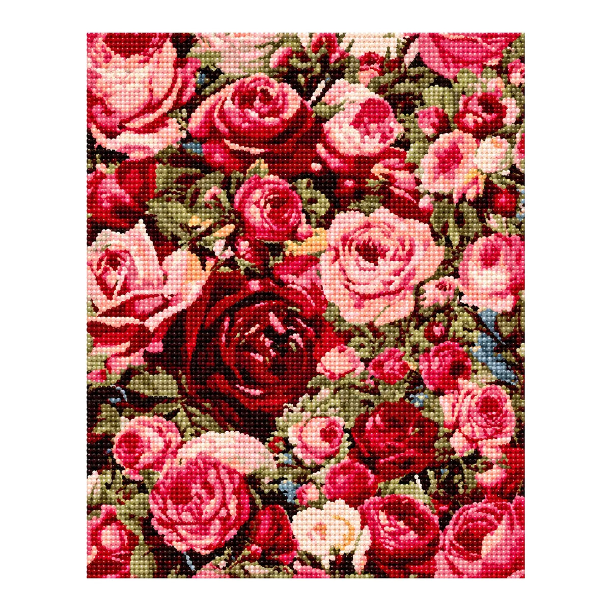 Finished diamond painting of garden of blushing roses.
