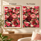 Framed and no-frame comparison for Garden of Blushing Roses Diamond Painting Kit.