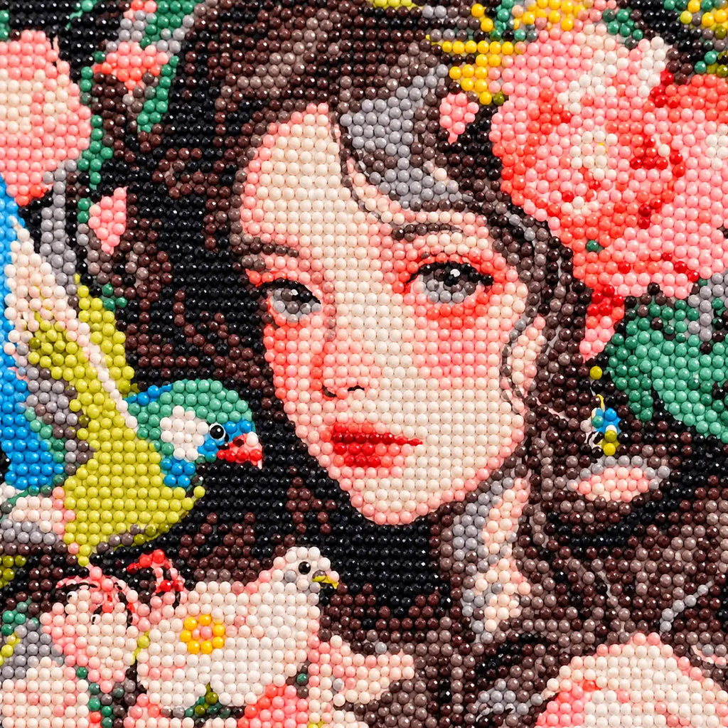 Close-up of diamond drill details in garden of quiet companions.
