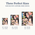 Size guide for Garden of Quiet Companions Diamond Painting Kit: 20 × 30 cm, 30 × 40 cm, and 40 × 50 cm.