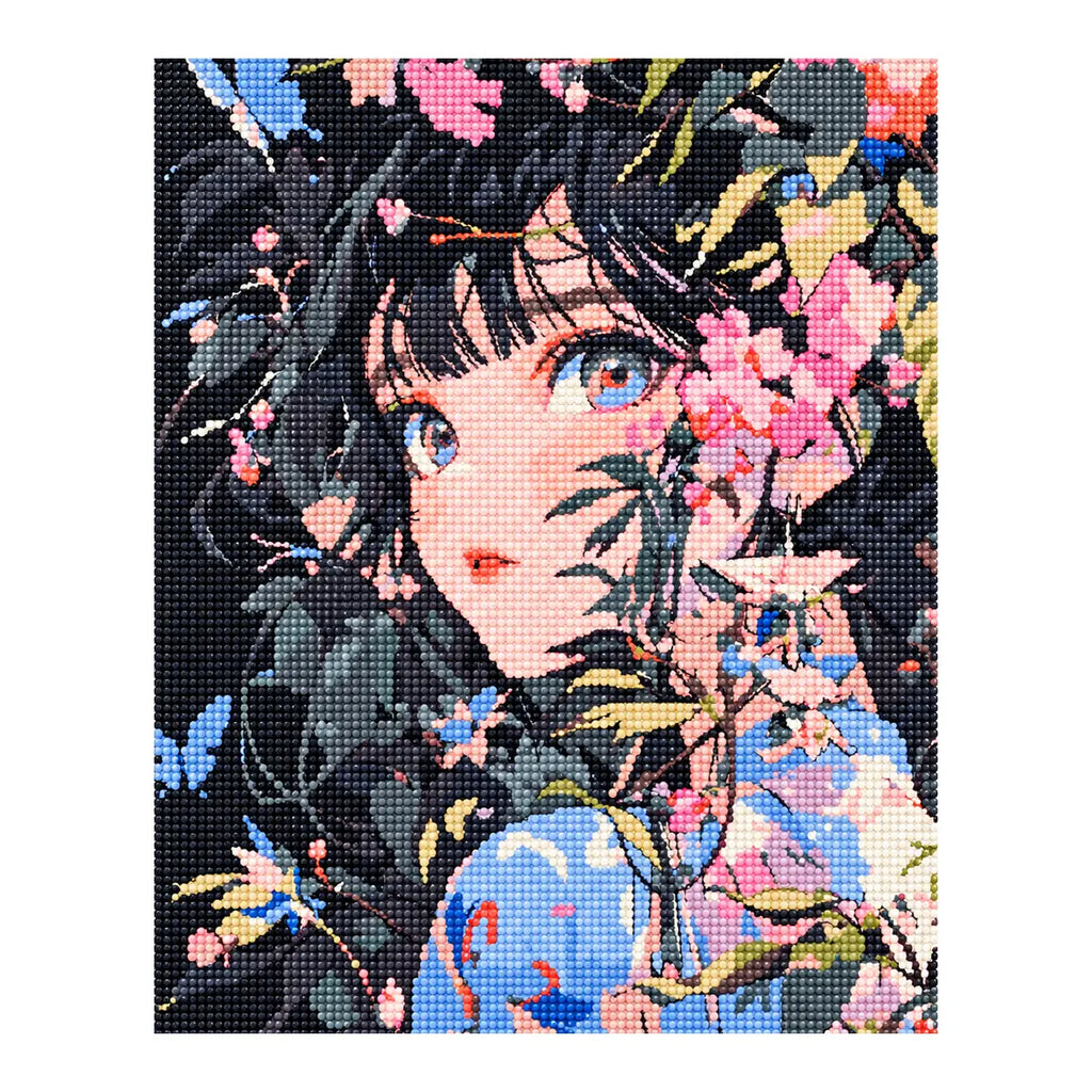 Finished diamond painting of garden of quiet eyes.