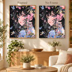 Framed and no-frame comparison for Garden of Quiet Eyes Diamond Painting Kit.