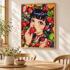 Home decor scene showing garden of summer berries displayed on a wall.