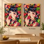 Framed and no-frame comparison for Garden of Summer Berries Diamond Painting Kit.