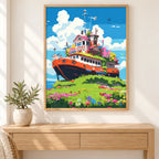 Home decor scene showing the Garden Vessel on the Hill Diamond Painting Kit artwork displayed in a room.