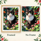 Framed and no-frame comparison for Garden Watcher Diamond Painting Kit