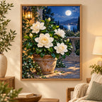 Home decor scene featuring Moonlit Gardenia Terrace Diamond Painting Kit