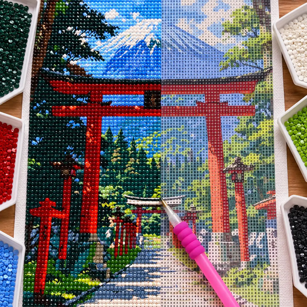 Diamond painting process for Gateways To The Sacred Peak Diamond Painting Kit