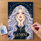 Hands placing drills on the Gemini Twin Star Messenger diamond painting canvas