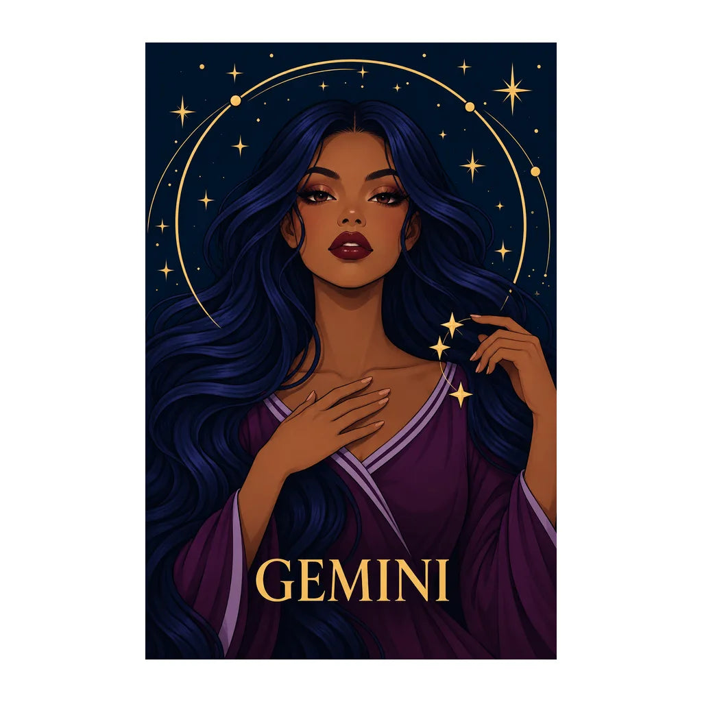 Original white-background artwork of Gemini Mirrored Moon Sage
