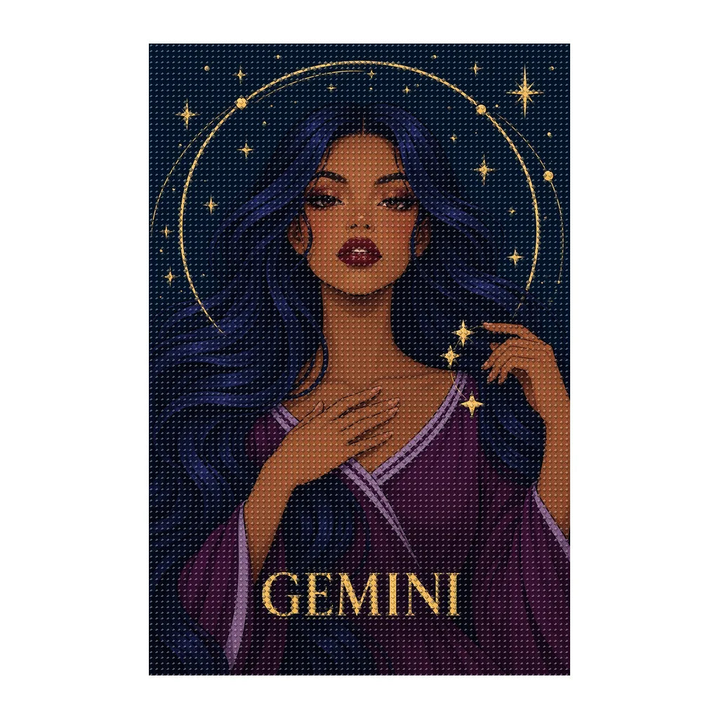 Finished white-background diamond painting of Gemini Mirrored Moon Sage