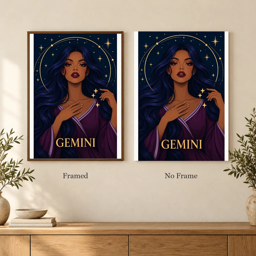 Framed and no-frame options for the Gemini Mirrored Moon Sage diamond painting