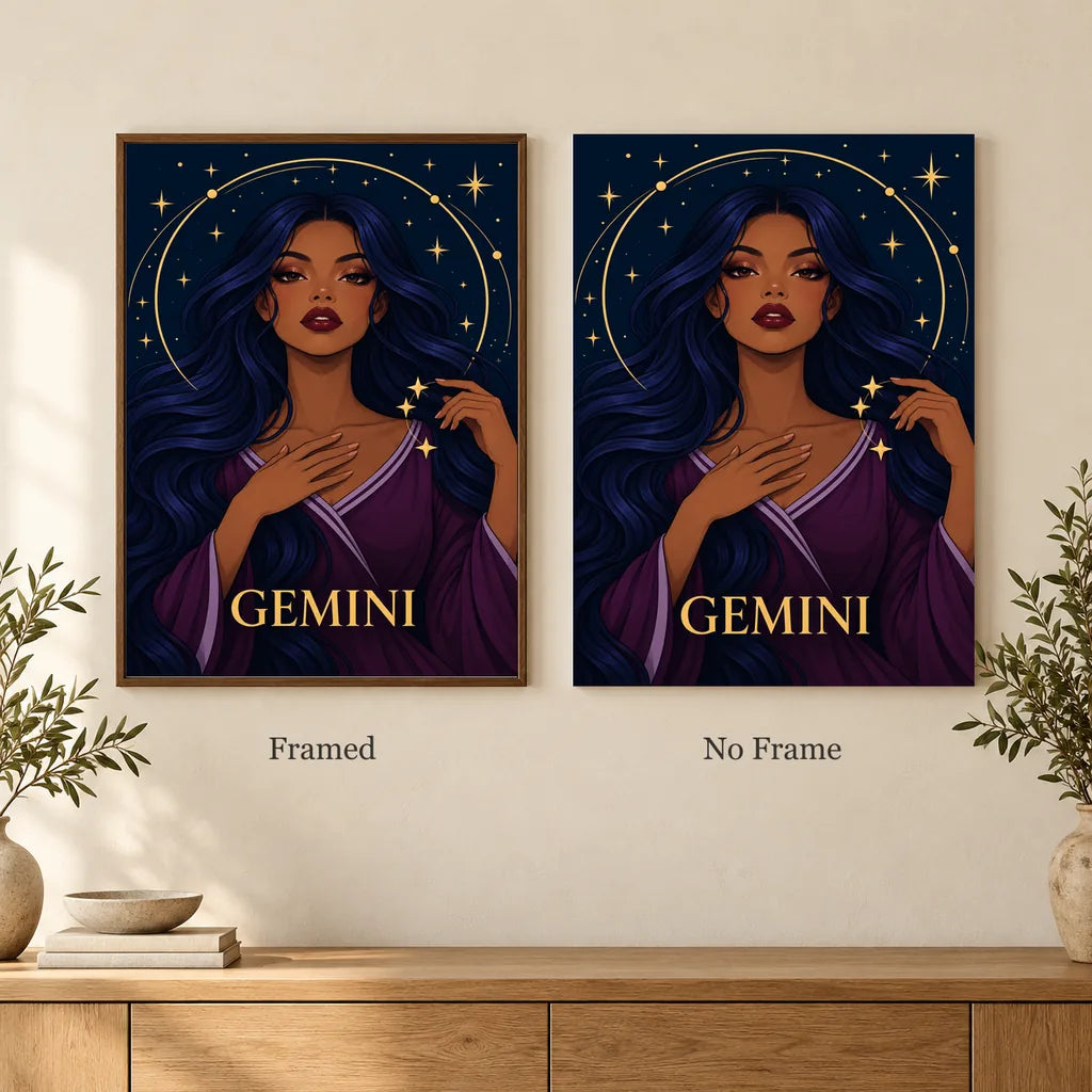 Framed and no-frame options for the Gemini Mirrored Moon Sage diamond painting