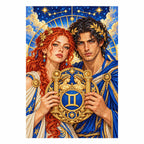 Finished white-background Gemini twin-emblem couple diamond painting
