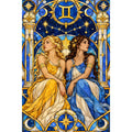 Original white-background stained glass Gemini twins artwork