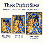 Gemini stained glass twins diamond painting size guide for 20 × 30 cm, 30 × 40 cm, and 40 × 50 cm