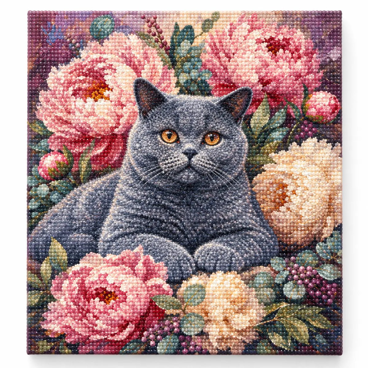 Finished diamond painting for Gentle Gaze Among Peonies Diamond Painting Kit