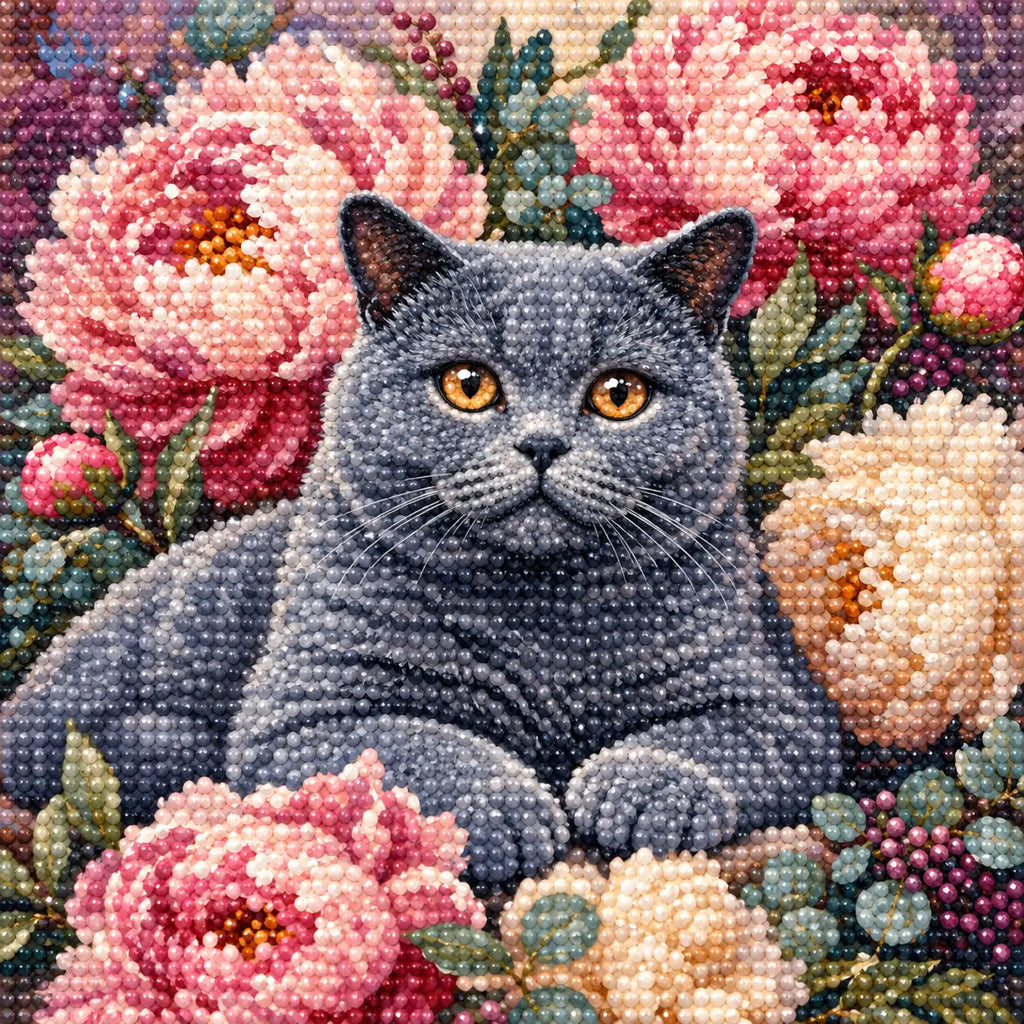Diamond detail for Gentle Gaze Among Peonies Diamond Painting Kit