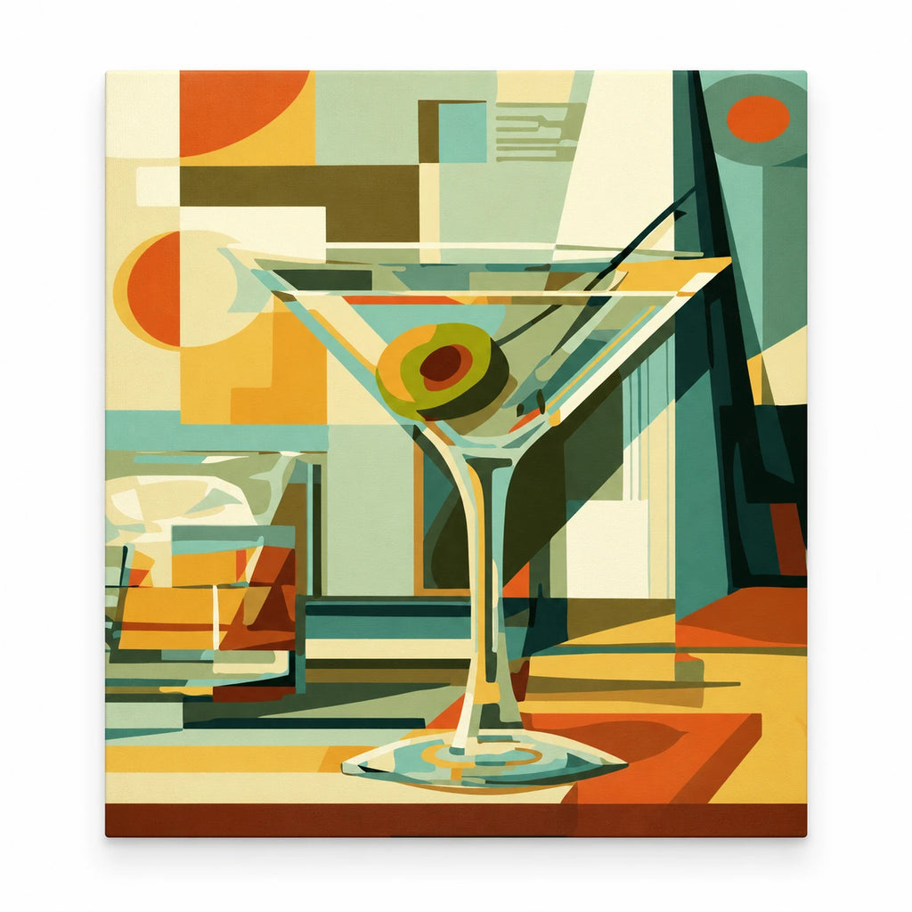 Geometric Martini Still Life paint by numbers artwork on a front-facing canvas against a white background
