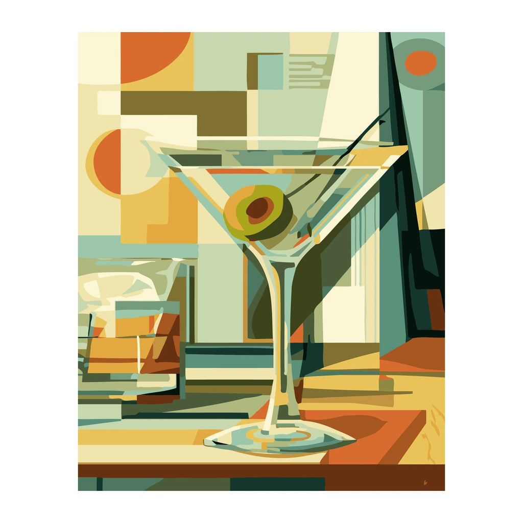 Geometric Martini Still Life completed artwork on a clean white background