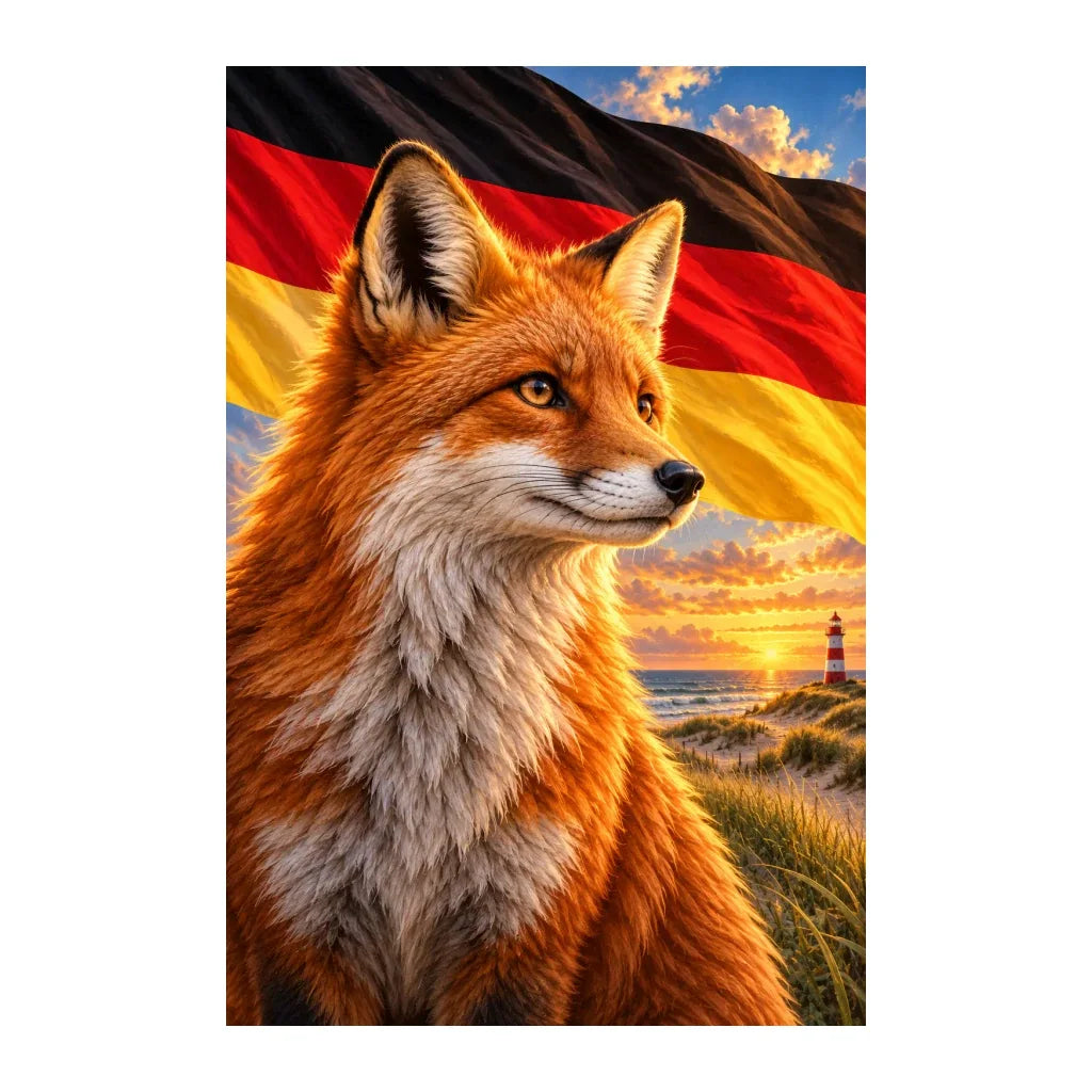 Original German Fox Baltic Coast artwork on a white background.