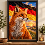 Framed German Fox Baltic Coast diamond painting displayed as home decor.