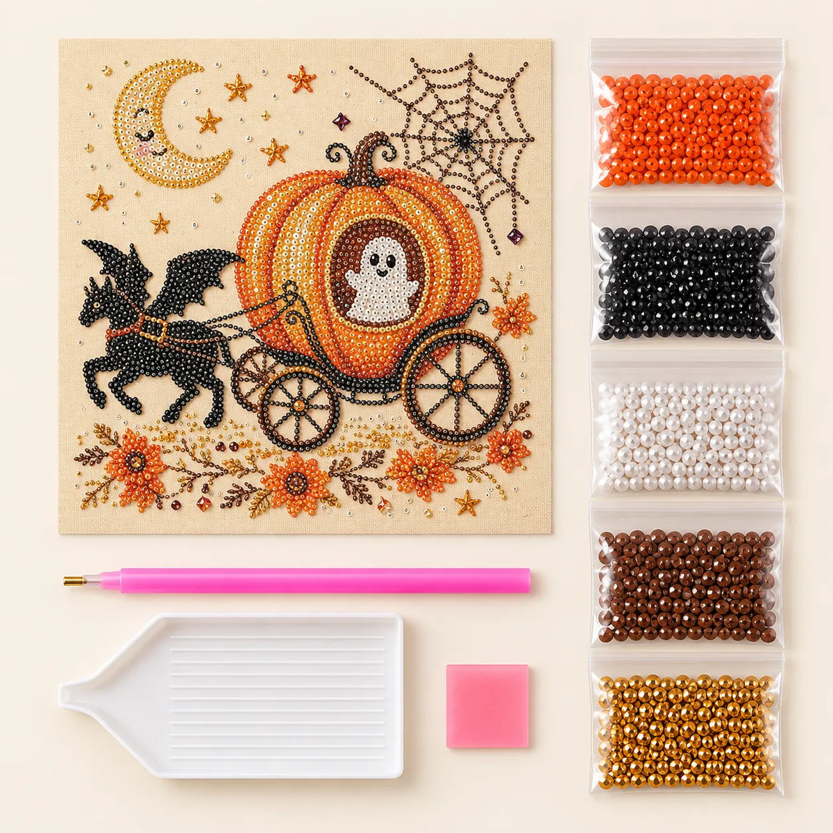 Ghost Pumpkin Carriage Pearl Diamond Painting Kit kit image