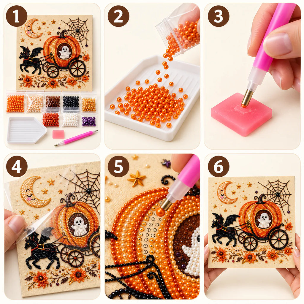 Ghost Pumpkin Carriage Pearl Diamond Painting Kit tutorial image