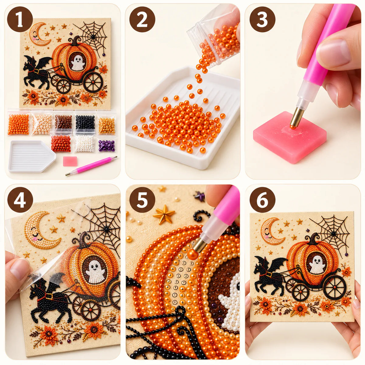 Ghost Pumpkin Carriage Pearl Diamond Painting Kit tutorial image