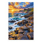Diamond-finished Giant’s Causeway basalt and surf artwork on a white background