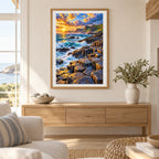 Framed Giant’s Causeway diamond painting displayed in a bright coastal home interior