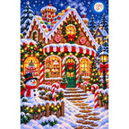 Gingerbread Bakery Christmas Night — finished diamond painting on a white background