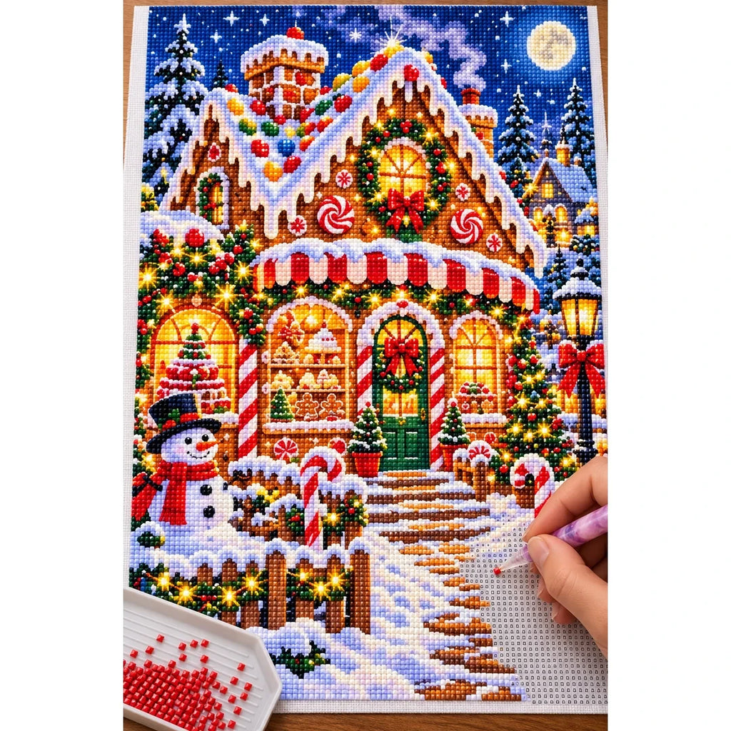 Gingerbread Bakery Christmas Night — diamond painting process with applicator pen