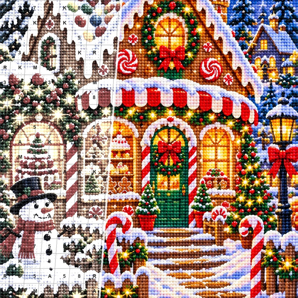 Gingerbread Bakery Christmas Night — close-up canvas and resin drill detail