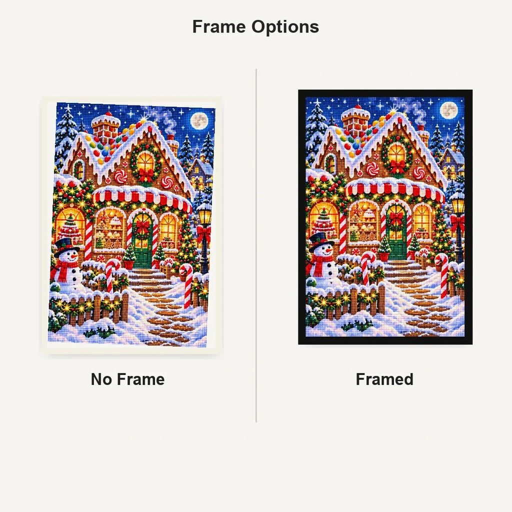 Gingerbread Bakery Christmas Night — No Frame and Framed style comparison