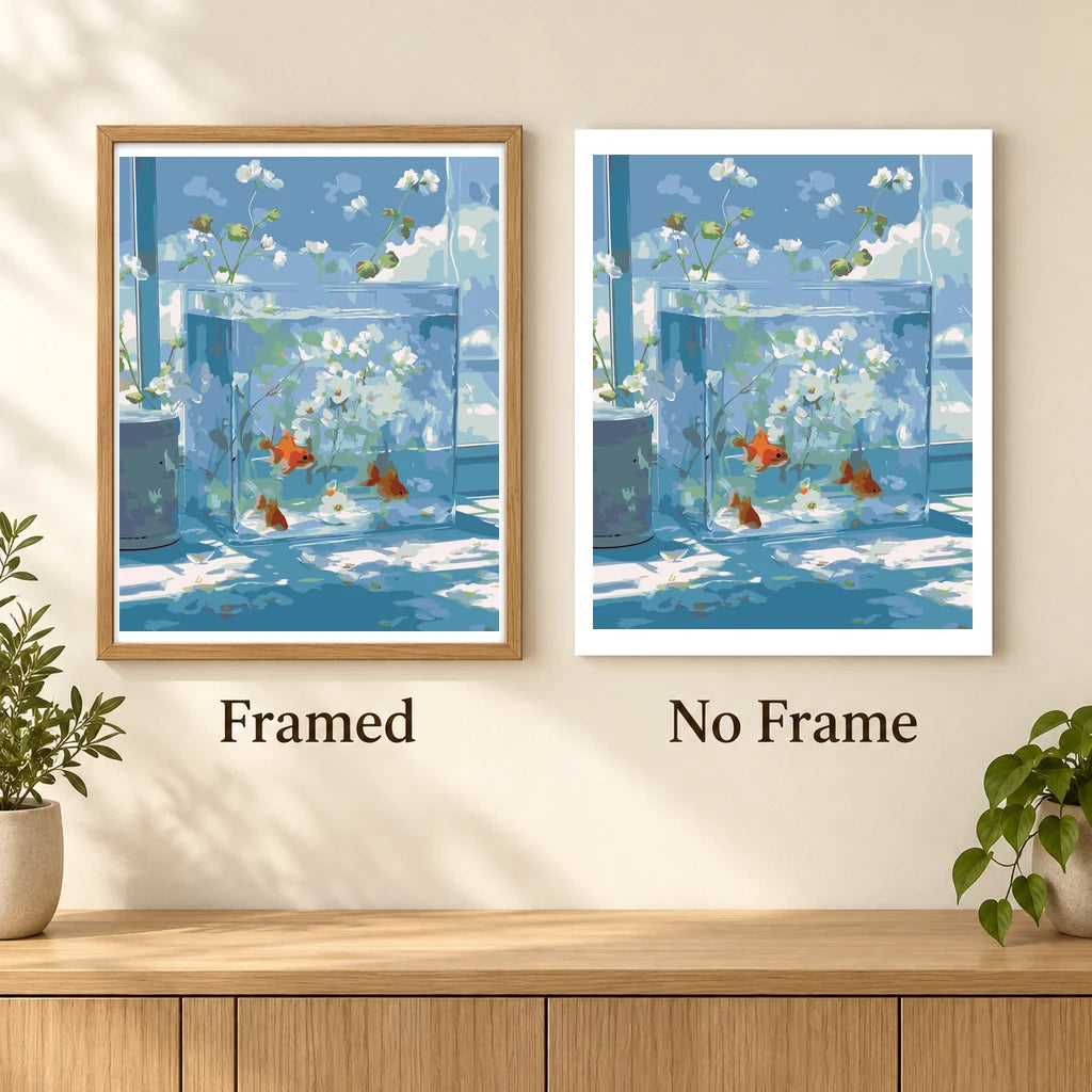 Framed and no-frame comparison for Glass Aquarium Reflections artwork.