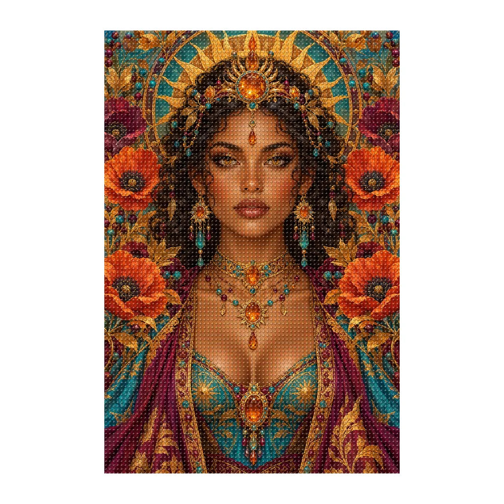 Finished white-background diamond painting of Glass Desert Sun Keeper