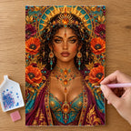 Hands placing drills on the Glass Desert Sun Keeper diamond painting canvas