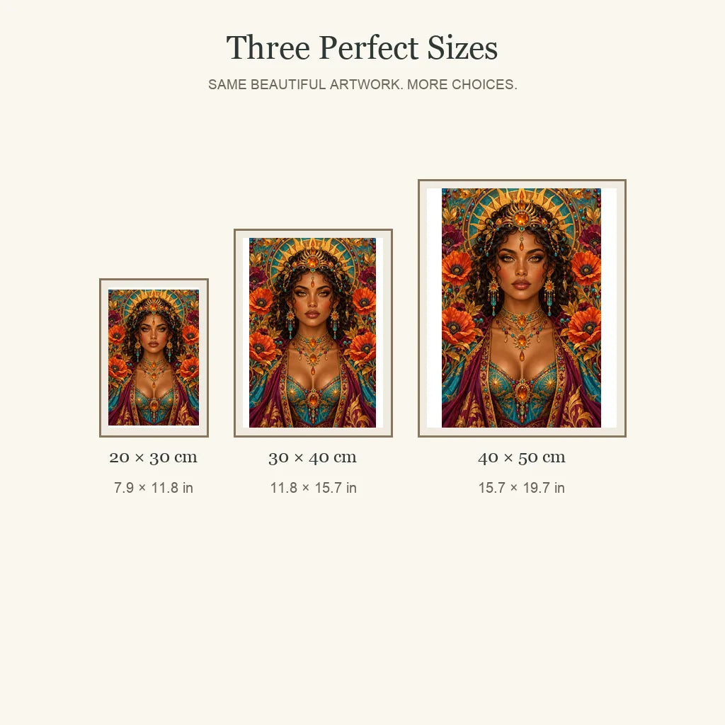 Glass Desert Sun Keeper diamond painting in 20 by 30, 30 by 40, and 40 by 50 centimeter sizes