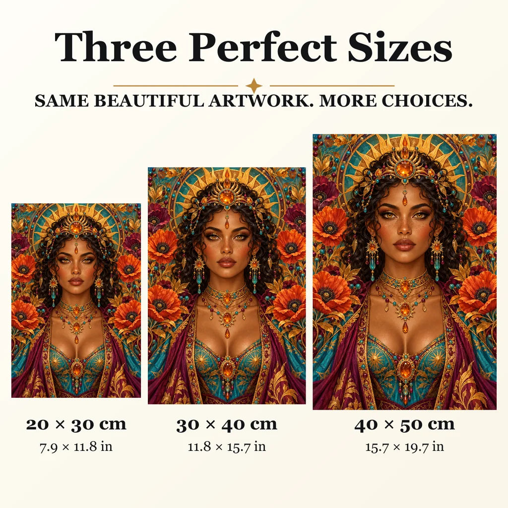 Glass Desert Sun Keeper diamond painting in 20 by 30, 30 by 40, and 40 by 50 centimeter sizes