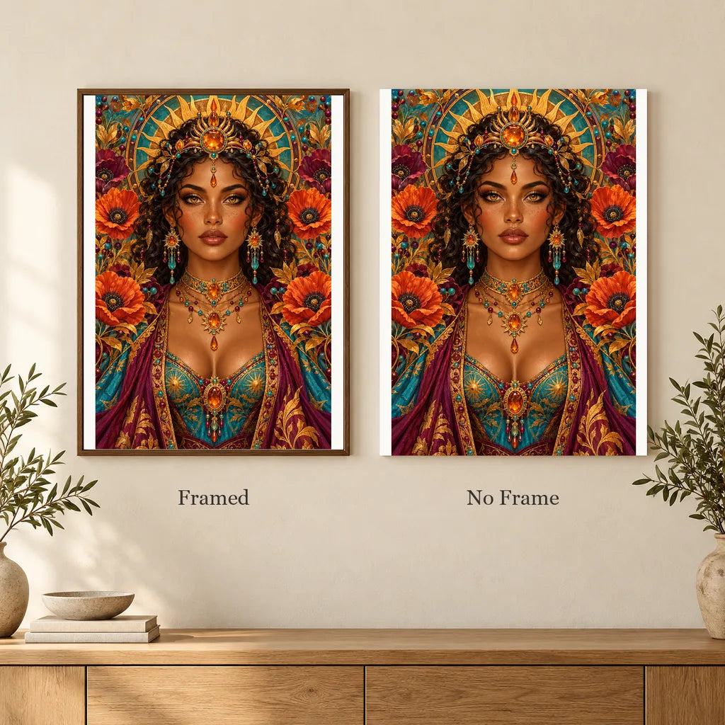 Framed and no-frame options for the Glass Desert Sun Keeper diamond painting
