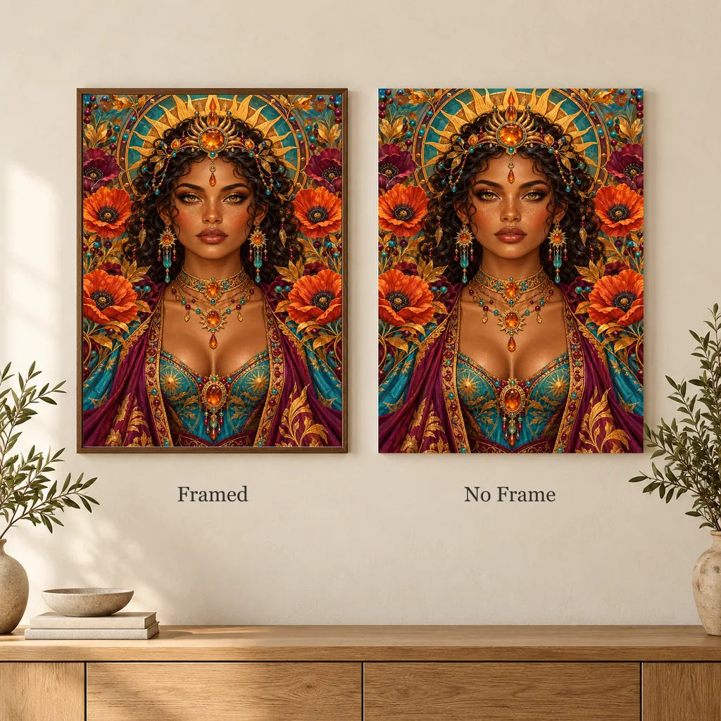 Framed and no-frame options for the Glass Desert Sun Keeper diamond painting