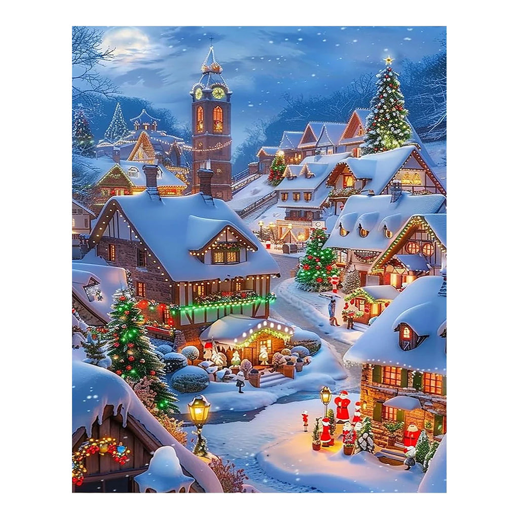 Original artwork for Glow Over The Snowy Village Diamond Painting Kit